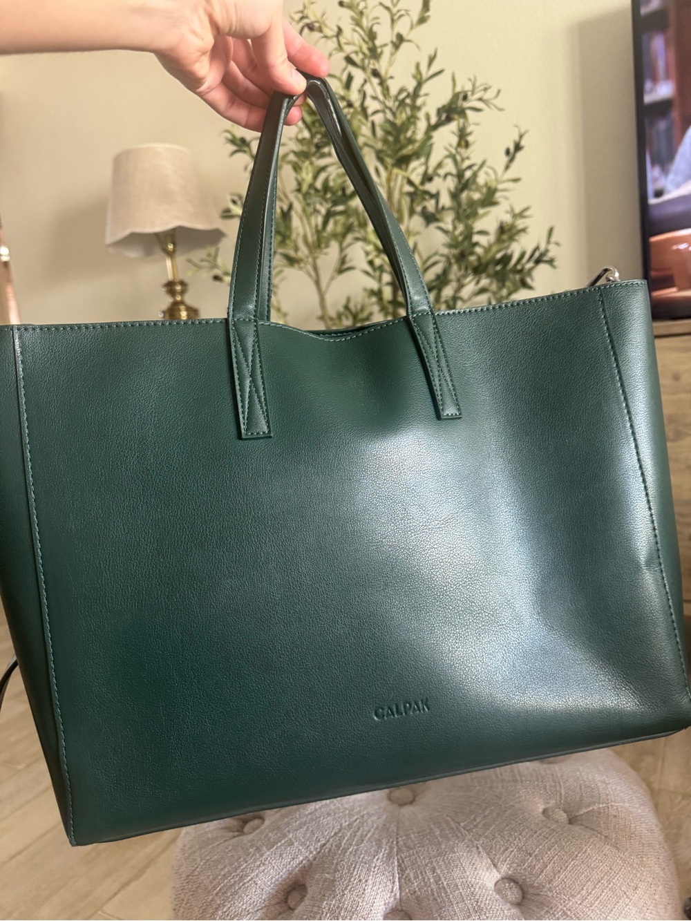 Calpak Dark Green Leather Tote